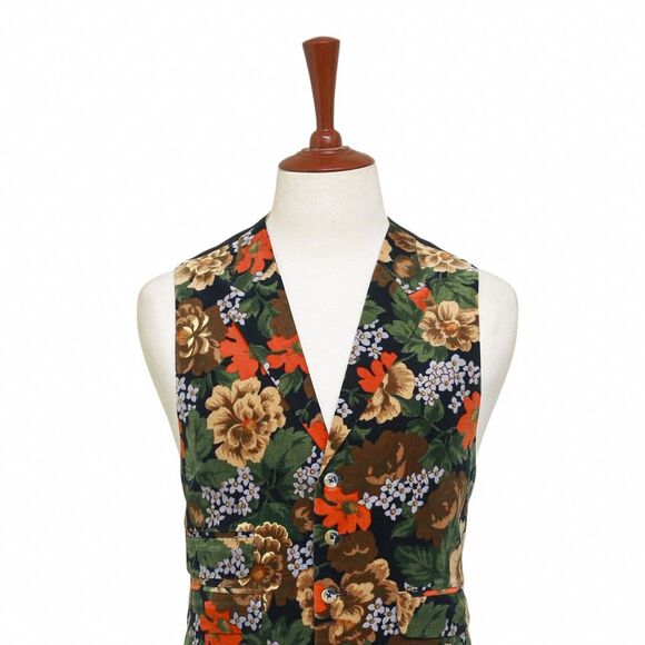 Mens Floral Vest 44R Velvet Multicolor Waistcoat XL Formal Wedding Groom Party - Picture 4 of 9